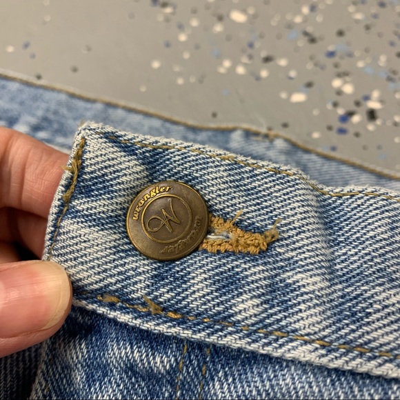 Vintage 90s Wrangler Stonewash Blue Mom Jeans High Waist Tapered Leg 14 32"x31" - Picture 12 of 15